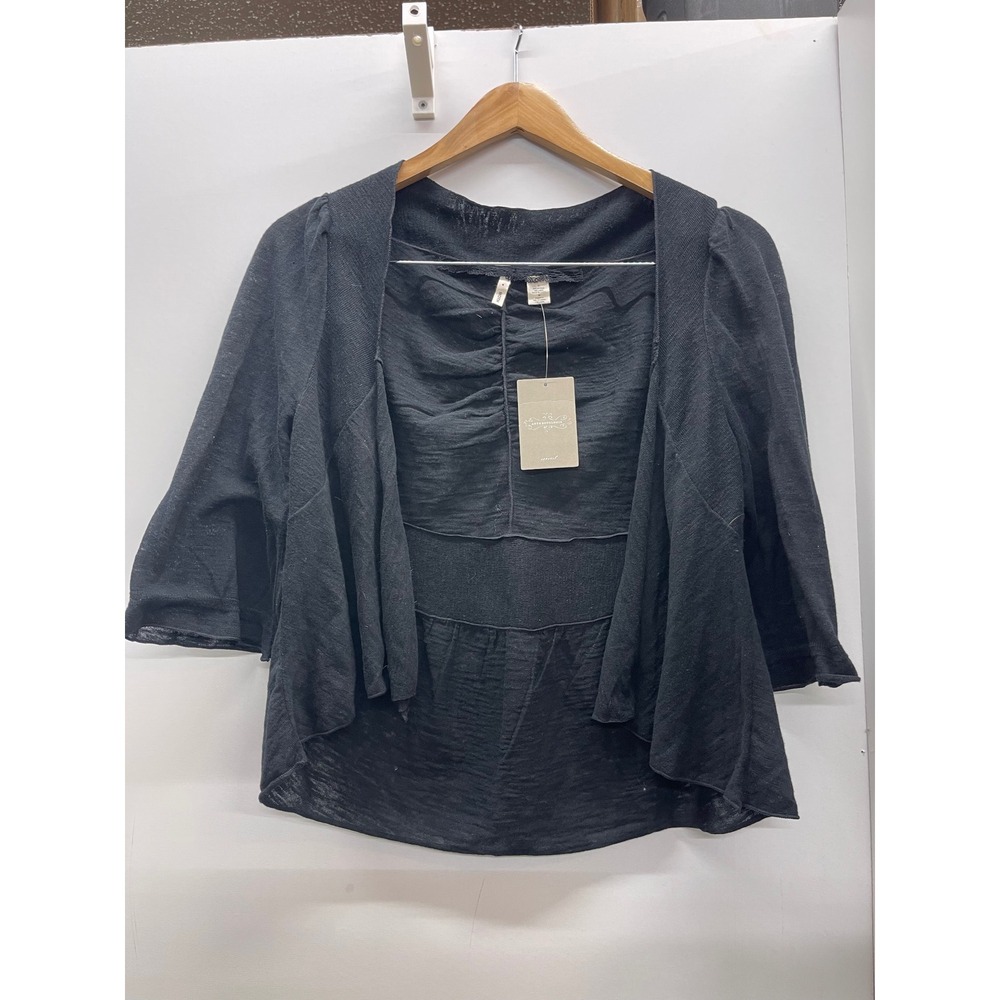 Moth Anthropologie Womens Black Cotton Linen Open Front Cardigan NWT Size M